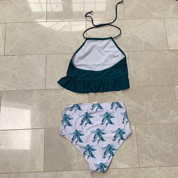 SHEIN teal tie top, palm tree high waisted bottoms - Picture 2 of 3